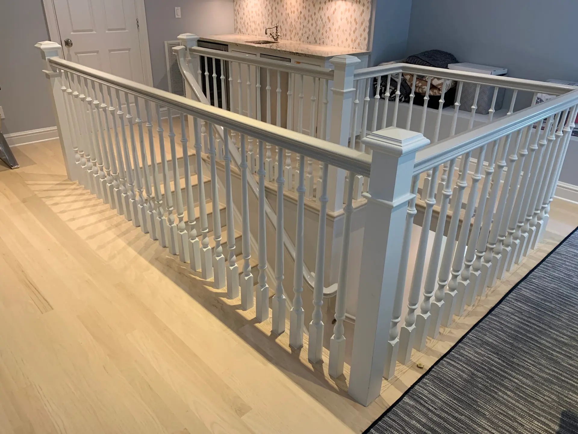 Wooden Stairs With White Railing